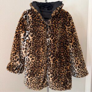 Reversible Faux Fur Hooded Leopard Print Jacket 2X